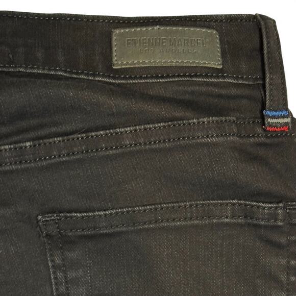 Etienne Marcel Black Jeans Sz 30 Mid Rise Side Stripe Zip Distressed Hem EM1051 - Picture 9 of 14